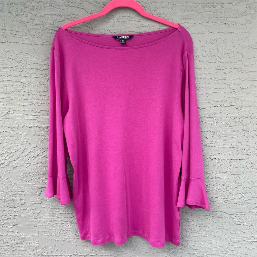 Ralph Lauren Women's 2XL Hot Pink Bell Sleeve Blouse Top